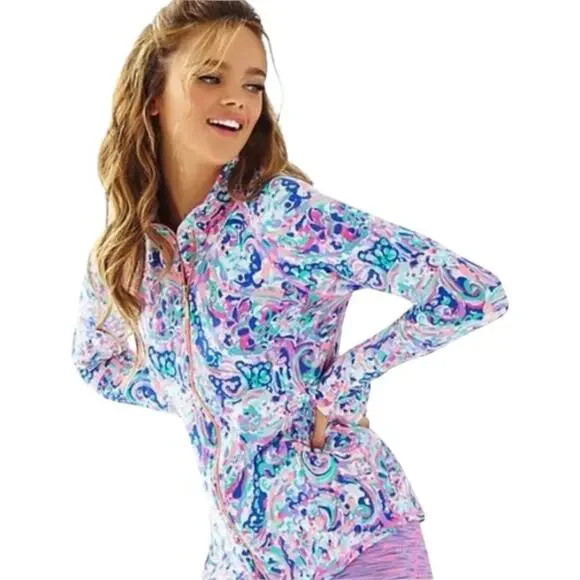 Lilly Pulitzer Luxletic Playa Serena Full Zip Jacket size XL Blue Pink - Picture 3 of 10
